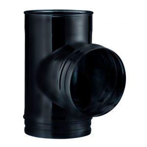 Te 90° Conducto Humos Pellet Ø80mm Inox Negro | CalorManía Te 90° Conducto Humos Pellet Ø80mm Inox Negro